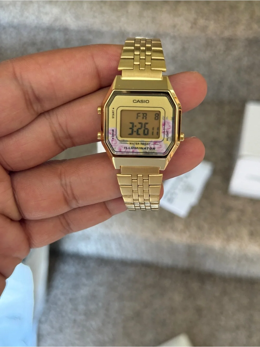 Casio Women's Gold Tone Digital Watch Mid-Size Floral Design trendy Watch
